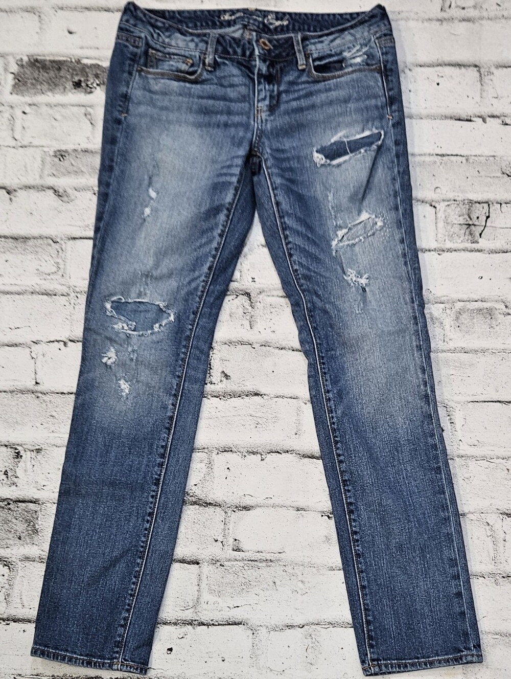 American Eagle Stretch Jeans Size 8 Distressed Low Rise Straight Leg Y2K